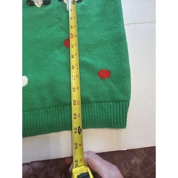 Gnomes Green Polka Dot Size Small Christmas Sweater Poof New York Sequin Accent - Picture 7 of 11